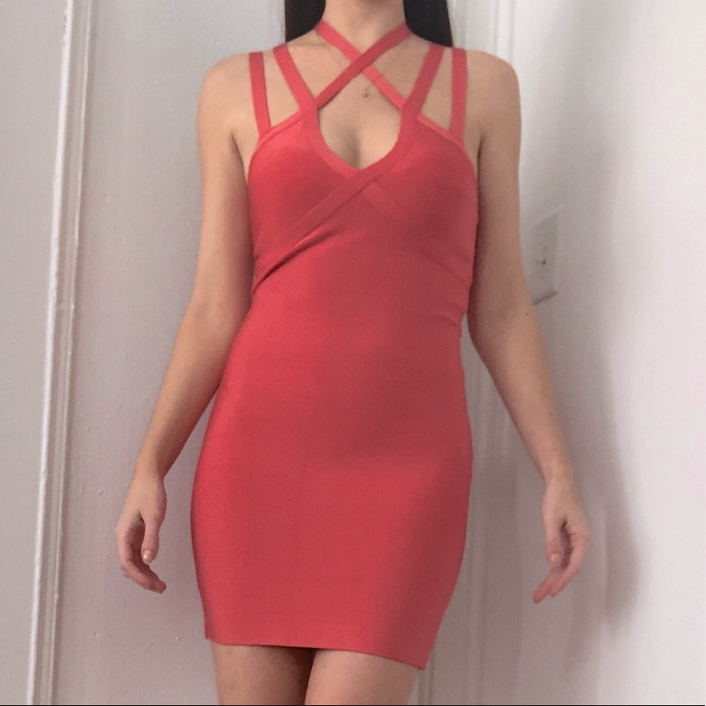 Bebe hot pink bandage dress